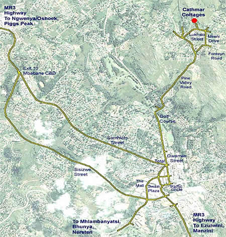 Map - Cathmar Cottages - Swaziland Accommodation - Self catering cottages Mbabane - Mbabane Accommodation